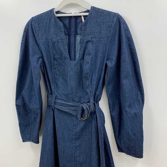 Free People Karmen Denim Tie Belt Mini Dress Sz XS - Picture 3 of 12